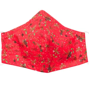 Punch Studio Pinecones & Sprigs Red 100% Cotton Washable Cloth Fashion Face Mask - Picture 1 of 6