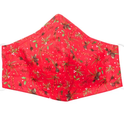 Punch Studio Pinecones & Sprigs Red 100% Cotton Washable Cloth Fashion Face Mask - Image 1 of 4