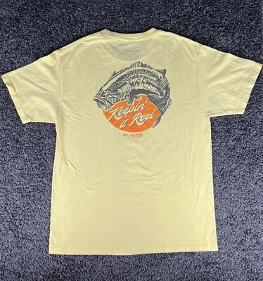 Columbia PFG Hombres Camiseta Grande Amarillo Bajo “Keepin It Reel” 100% Algodón Foto 1 de 4