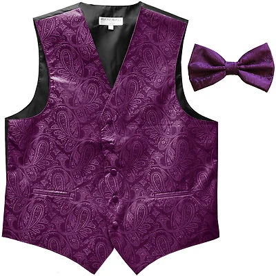 New formal men's tuxedo waistcoast vest_bowtie Purple Paisley wedding formal - Image 1 of 4