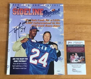 Ty Law NE Patriots Firmado Autógrafo Novato Año Lateral Informe Revista Certificado de Autenticidad JSA - Imagen 1 de 3