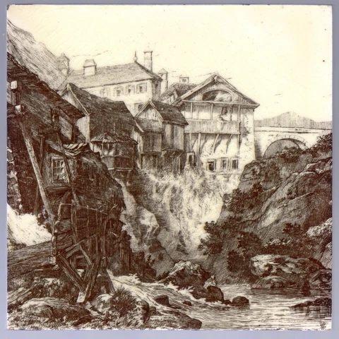 Mintons Ltd - c1885 - Splügen Switzerland - Antique Pictorial Tile Cover