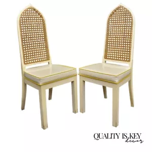 Bedell Vintage Hollywood Regency Cane Back Pagoda Dining Side Chairs (A) - Pair - Picture 1 of 12