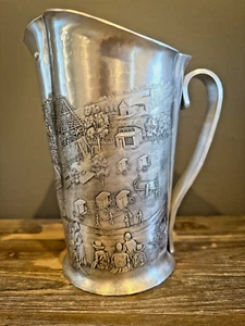Wendell August Forge - Vintage Aluminum Water Pitcher - Amish Barn Raising Theme - Picture 1 of 6