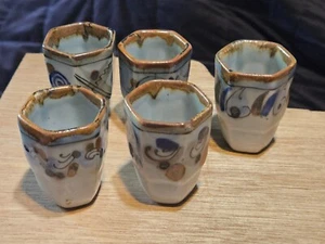 Ken Edwards Signed Palomar Tonala  Pottery Brown Rim Mexico Shot Glass Set of 5 - Picture 1 of 4