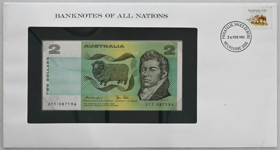 Australia 1982 2 Dollars Bank notes of all nations. 24 Cents stamp RC0508 Merino - Image 1 of 2