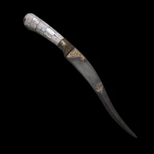 Vintage Mughal Islamic Mother Of Pearl Gold Damascened Damascus Zira-bouk Dagger - Picture 1 of 6