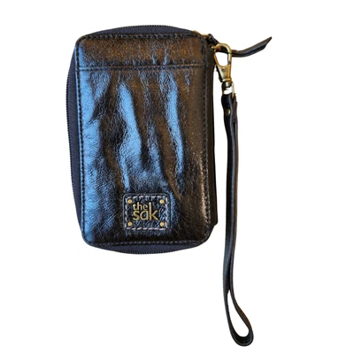 Винтажный Sak черный 6 x 4 кошелек с ремешком с ручкой кредитной карты сумочки - Изображение 1 из 4