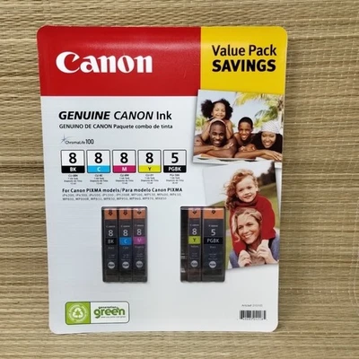 Genuine Canon Ink Value Pack 8C 8M 8Y 5PGBK For PIXMA Models Sealed New - Image 1 of 2