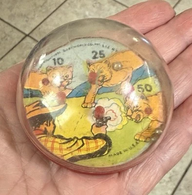 1950’s Baby World Co Made In USA Ball in Hole Dexterity Dome Game Hunter & Lions - Image 1 of 4