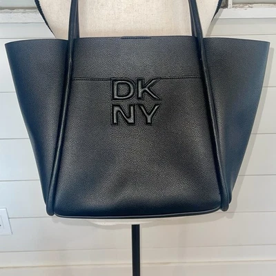 DKNY Monogram Large Shoulder Tote Handbag Black - Image 1 of 4