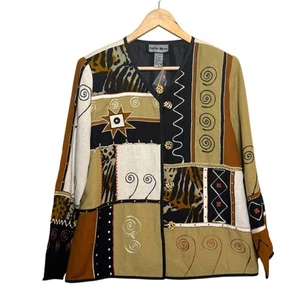 Indigo Moon Größe Medium Flachsmischung Patchwork bestickt Safari Jacke - Bild 1 von 9