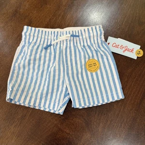 Kleinkind Jungen gestreifte Seersucker Badeshorts Katze & Jack blau Größe 12M - Bild 1 von 4