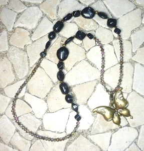 ★ lange Kette ★ HIPPIE BOHO IBIZA PEACE ★ SCHMETTERLING ★ anthrazit & grau ★ - Picture 1 of 3