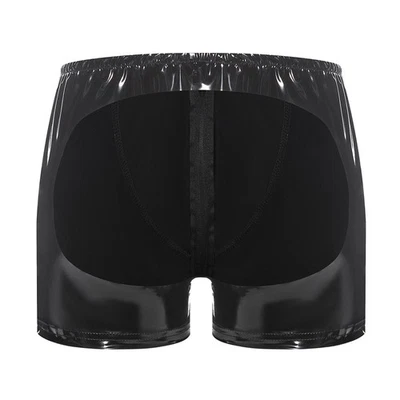Men Sexy PVC Leather Boxer Shorts Front Zip Underwear Gay Open Butt Fetish Wear - Image 1 of 4