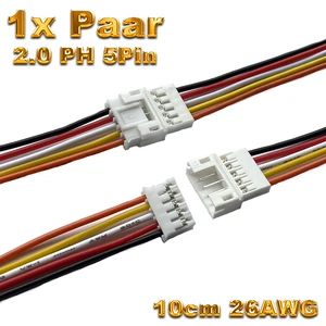 1x Pair Micro JST PH 2.0 5Pin Male Female Male Female with 10cm 26AWG Cable each - Picture 1 of 11