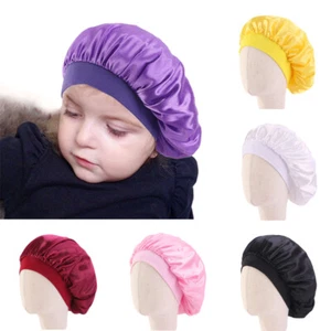 Kids Silk Satin Night Sleep Cap Protect Hair Cap Head Cover Elastic Comfortable - Picture 1 of 16