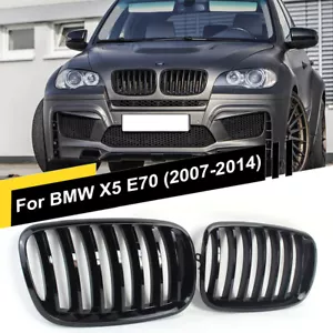 Gloss Black Grill For BMW X5 E70 X6 E71 2007-2013 Front Bumper Kidney Grilles - Picture 1 of 12