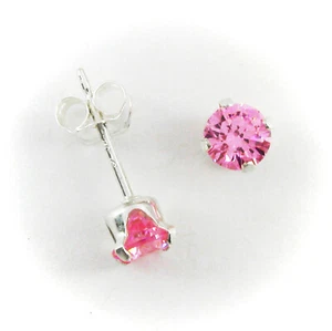 Pendientes redondos de poste PINK CZ de 4mm en PLATA DE LEY MACIZA - ¡NUEVO! - Imagen 1 de 7