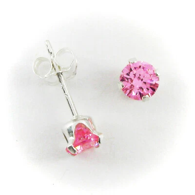 4 мм круглый розовый CZ post серьги-гвоздики в твердое серебро - новый! - Изображение 1 из 4