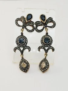 Nachlass viktorianische Rosenschliff Diamant & Saphir Chandelier Ohrringe sehr schön! - Bild 1 von 24