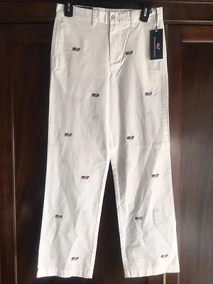 Pantalones VINEYARD VINES Niños Bordados Bandera Club Ballenas Blancos Talla 8 - ¡NUEVOS CON ETIQUETAS! Foto 1 de 3