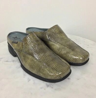 MEPHISTO Womens Air Jet Snake Skin Patent Leather Mule Comfort Olive Green 8.5M - Image 1 of 4