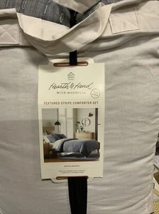 🕋 HEARTH & HAND Full/Queen Washed Loop Stripe Comforter Bedding Set Blue🆕 - Picture 1 of 11