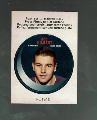 1968-69.  . OPC Sticker.   Push Out.    Rod Gilbert      #9 of 21.     EXMT - Image 1 of 2