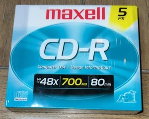 Maxell 5pk CD-R CD Recordable Up To 48X/700MB/80Min - Picture 1 of 2