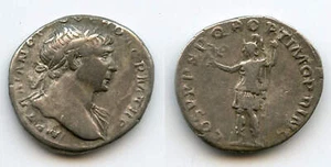 Silver denarius w/Roma, Trajan (98-117 CE), Rome mint, Roman Empire (RIC 115) - Picture 1 of 1