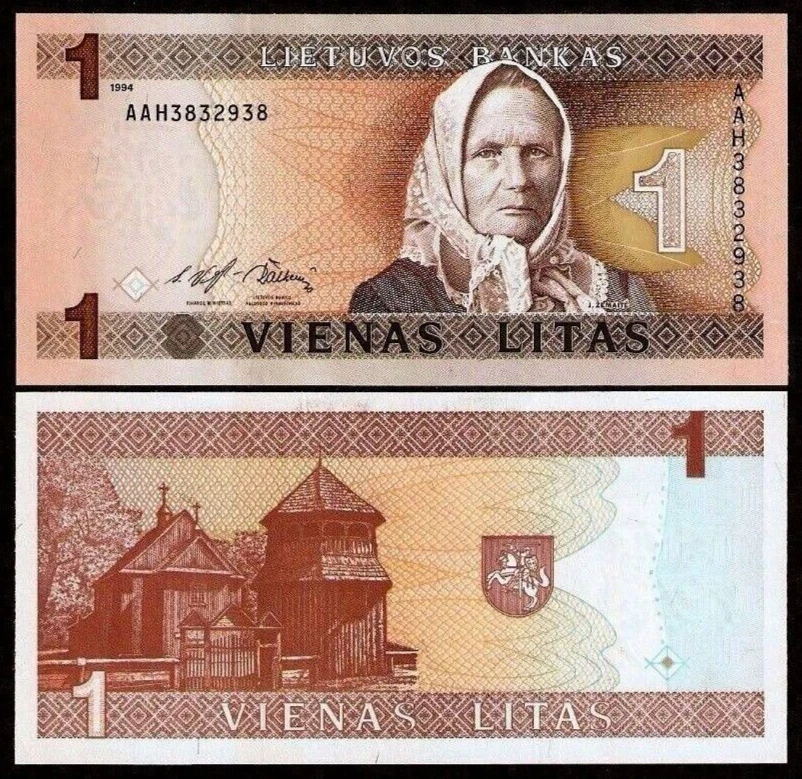 Lithuania 1 LITAS P-53 1994 Pre Euro UNC Lithuanian World Currency Ex-USSR NOTE - Image 1 of 3