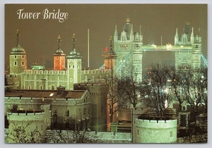 Tower Bridge at Night Castle London England Postcard - Picture 1 of 2