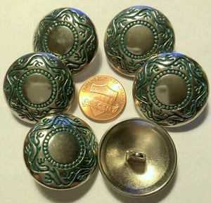 6 Large Domed Shiny Silver Tone Metal Shank Buttons Almost 1 1/8" 28mm 9533 - Picture 1 of 1