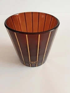 Nest Candle Making Glass Candle Holder Vase Frosted Brown Gold Stripe 5" - Picture 1 of 4