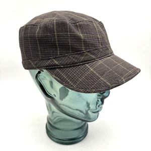 NEW Vintage 00s Y2K Live and Let Live Brown Plaid Army Cadet Hat Size S 21.25" - Picture 1 of 11