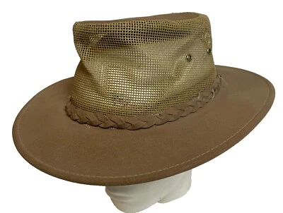 Minnetonka Air Flow Aussie Hombre Sombrero Cuero Genuino Beige Malla Vaquero Pequeño Foto 1 de 4