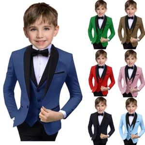 Boys Suit 3 Piece Ring Bearer Formal Jacket Vest Pants Suits Wedding Outfit Prom - Picture 1 of 27