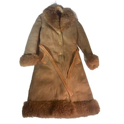 Abrigo vintage Penny Lane piel de oveja afgano años 70 cuello de piel ribete 38 Foto 1 de 4