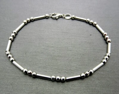 14k White Gold Ball Bead Bar Italian Chain Bracelet 5.1 grams 7.25" long - Image 1 of 4