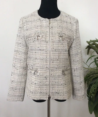 New Lafayette 148 New York Emelyn Multi-zipper Ivory Metallic tweed jacket, $698 - Image 1 of 4