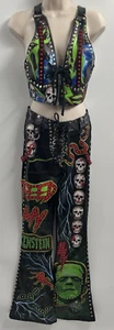 Conjunto de 2 piezas de pantalones de cuero con cadena calavera multicolor para mujer talla - Imagen 1 de 13