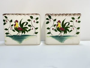 Metlox Poppytrail Green Rooster Planter Vintage California (2) Lots of Crazing - Picture 1 of 11