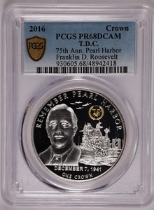 2016 TRISTAN DA CUNHA 1 CROWN 75TH ANNIV. FRANKLIN D ROOSEVELT -PCGS PR 68 - Picture 1 of 3
