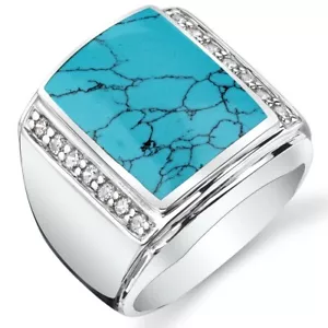 Anello Zirconia Simulato Turchese Aston Argento Sterling 925 Taglie 8-13 - Foto 1 di 3