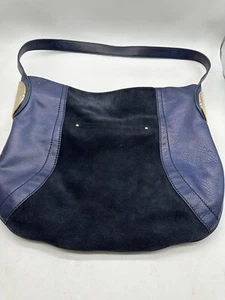 Timeless B Makowsky Giamma00 Blue Suede Leather Hobo Shoulder Handbag Purse Tote - Picture 1 of 14
