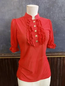 NEU ROCKABILLY PINUP 40er 50er STYLE TOP BLUSE ROT NEU MIT ETIKETT XS  - Bild 1 von 4