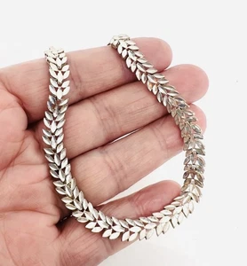 Sterling Silver Diamond Etched Leaf Link Bracelet Peru Signed Vintage Jewelry - Picture 1 of 9