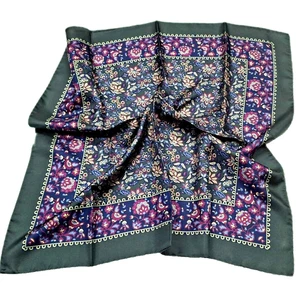 SCIARPA QUADRATA ITALIANA 100% SETA HR DISEGNO PAISLEY FLOREALE 26x26 - MADE IN ITALY - Foto 1 di 11
