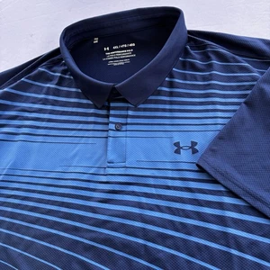 Under Armour 4XL Performance Polo Shirt Blue Stripe Loose Fit Golf 1372720 - Picture 1 of 11